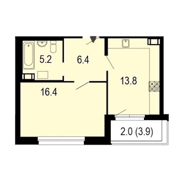 1-комнатная, 44 м² — ЖК ЖК Жемчужный берег
