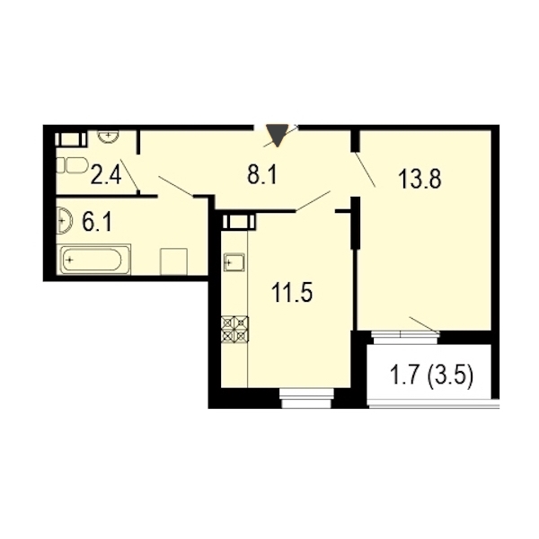 1-комнатная, 45 м² — ЖК ЖК Жемчужный берег