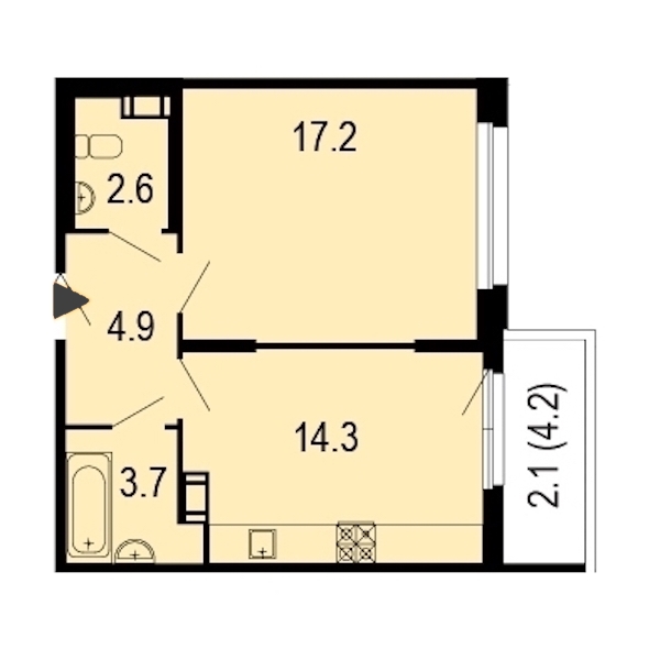 1-комнатная, 46 м² — ЖК ЖК Жемчужный берег
