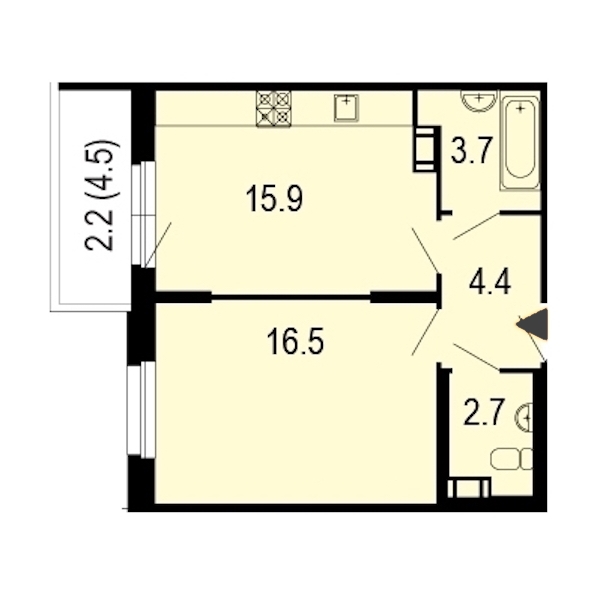 1-комнатная, 46 м² — ЖК ЖК Жемчужный берег
