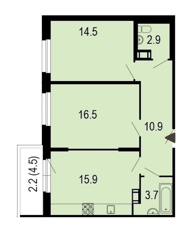 2-комнатная, 68 м² — ЖК ЖК Жемчужный берег