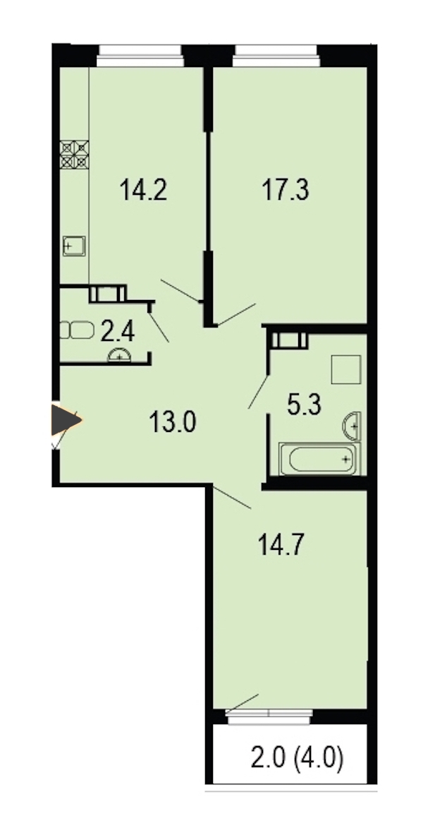 2-комнатная, 69 м² — ЖК ЖК Жемчужный берег