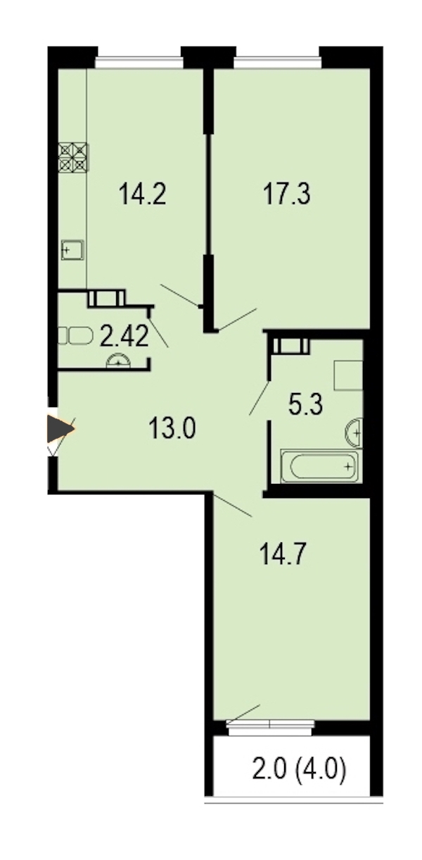 2-комнатная, 69 м² — ЖК ЖК Жемчужный берег