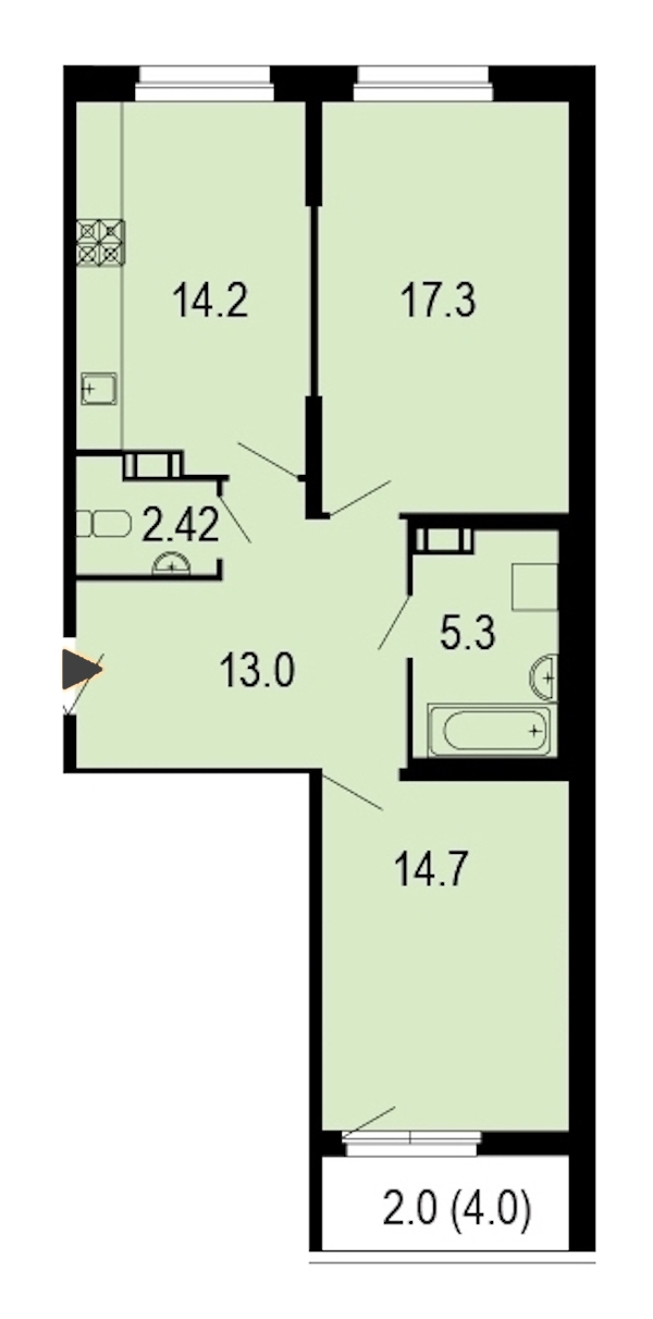 2-комнатная, 69 м² — ЖК ЖК Жемчужный берег