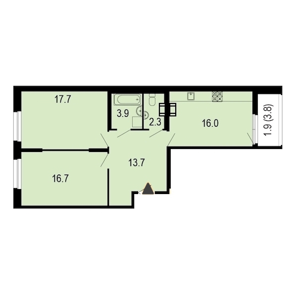 2-комнатная, 73 м² — ЖК ЖК Жемчужный берег