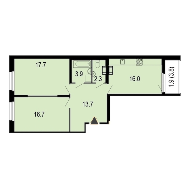 2-комнатная, 73 м² — ЖК ЖК Жемчужный берег