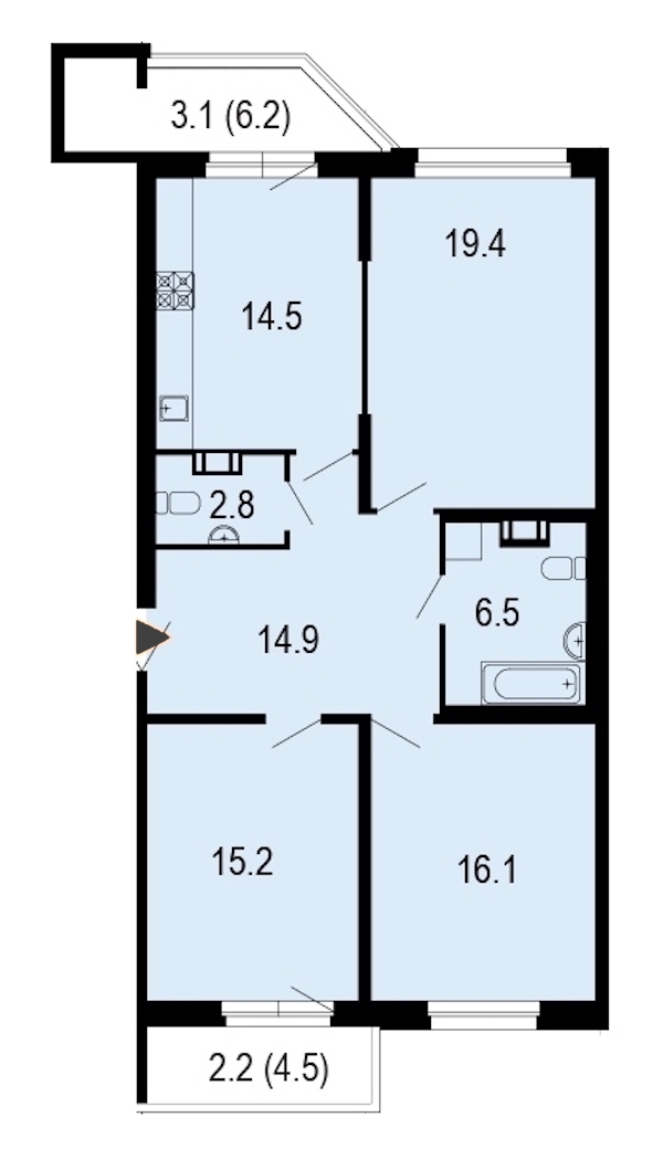 3-комнатная, 95 м² — ЖК ЖК Жемчужный берег