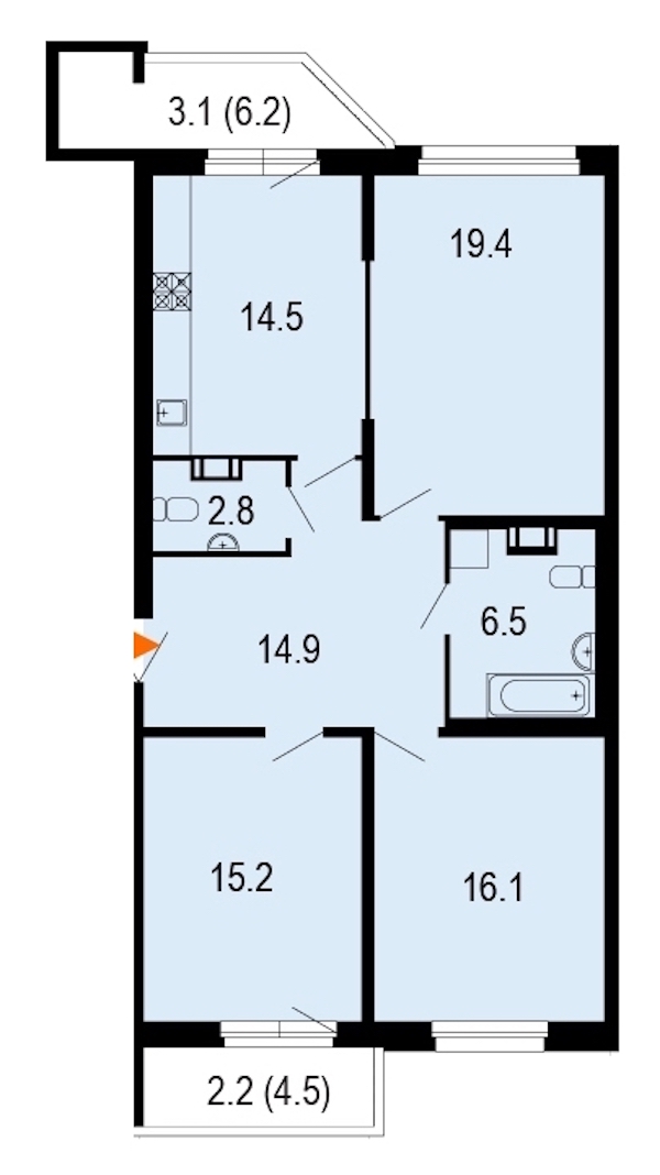 3-комнатная, 95 м² — ЖК ЖК Жемчужный берег