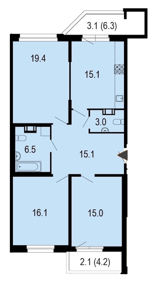 3-комнатная, 95 м² — ЖК ЖК Жемчужный берег