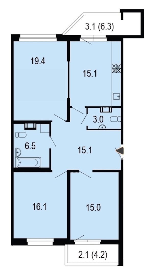 3-комнатная, 95 м² — ЖК ЖК Жемчужный берег