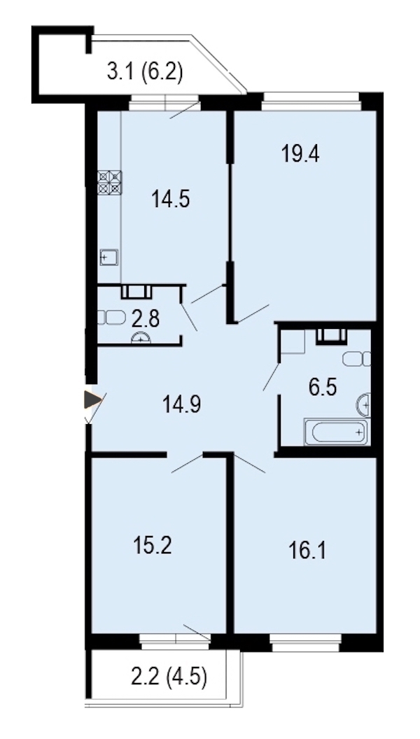 3-комнатная, 95 м² — ЖК ЖК Жемчужный берег