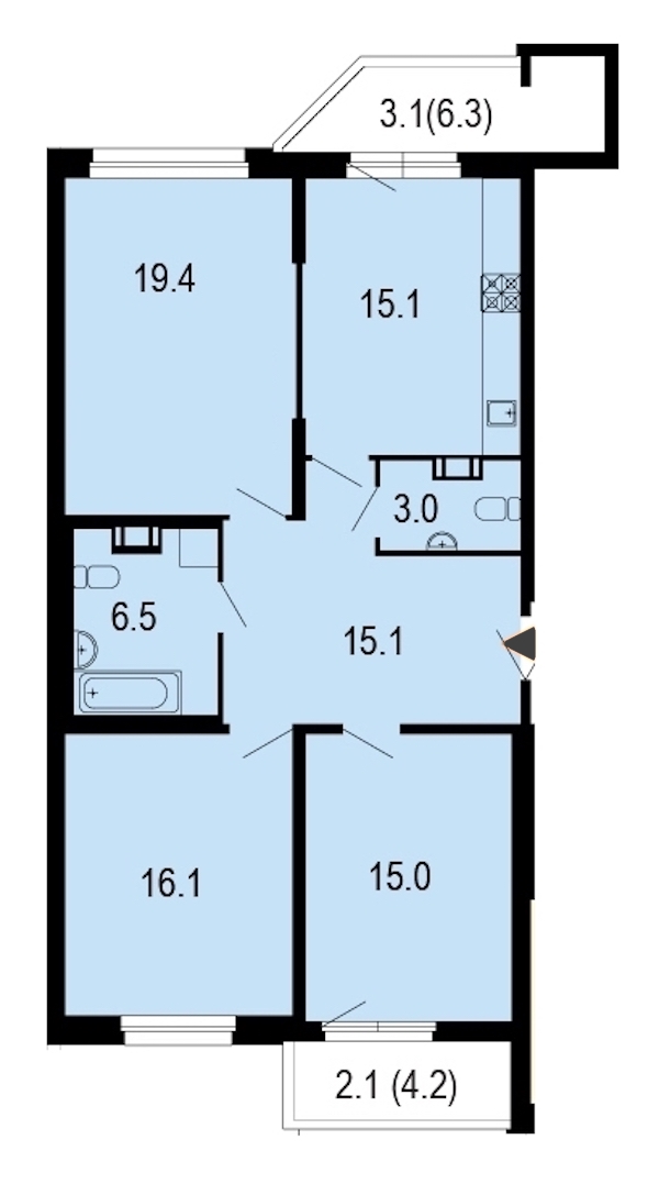 3-комнатная, 95 м² — ЖК ЖК Жемчужный берег