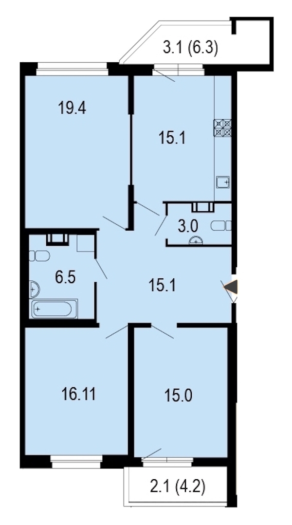 3-комнатная, 95 м² — ЖК ЖК Жемчужный берег