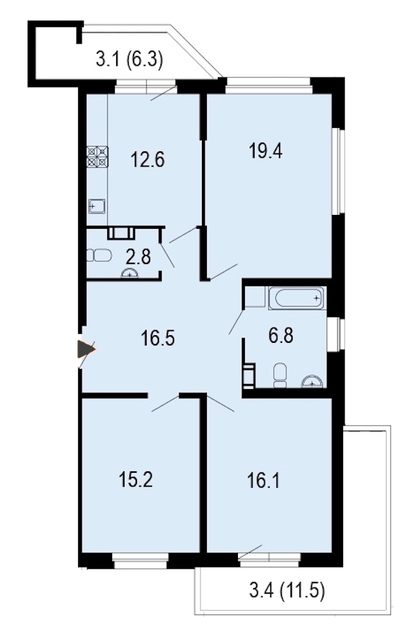 3-комнатная, 97 м² — ЖК ЖК Жемчужный берег
