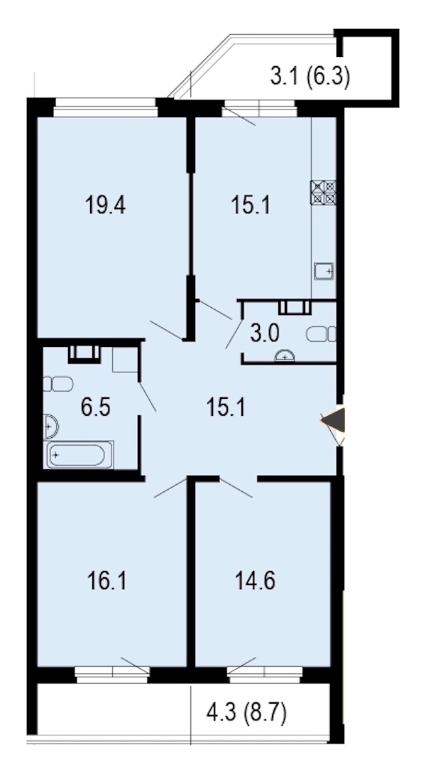 3-комнатная, 97 м² — ЖК ЖК Жемчужный берег