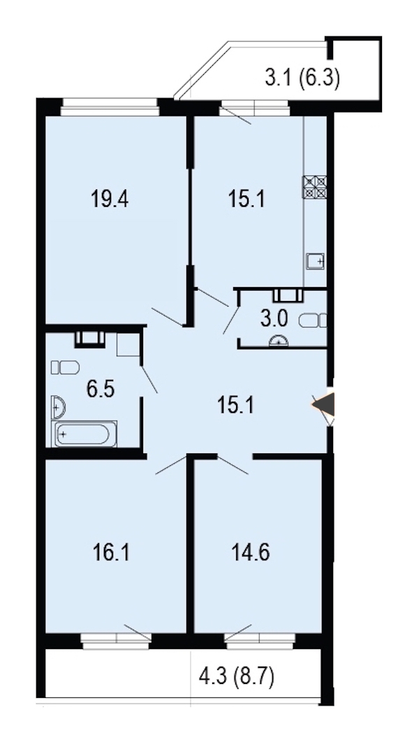 3-комнатная, 97 м² — ЖК ЖК Жемчужный берег