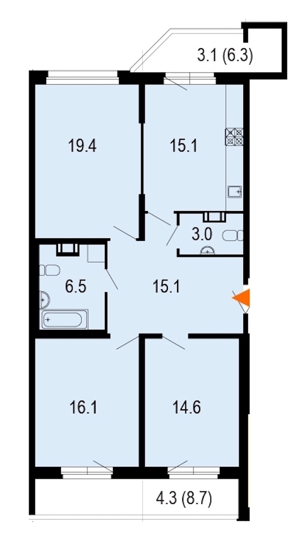 3-комнатная, 97 м² — ЖК ЖК Жемчужный берег