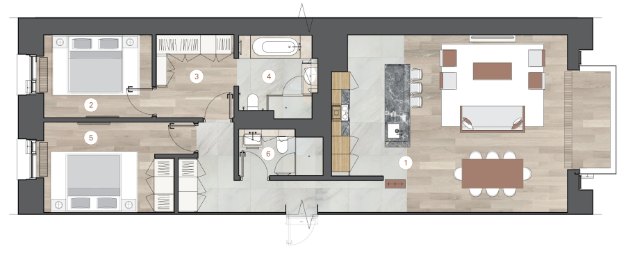 2-комнатная, 107 м² — ЖК ЖК One Trinity Place (Уан Тринити Плейс)