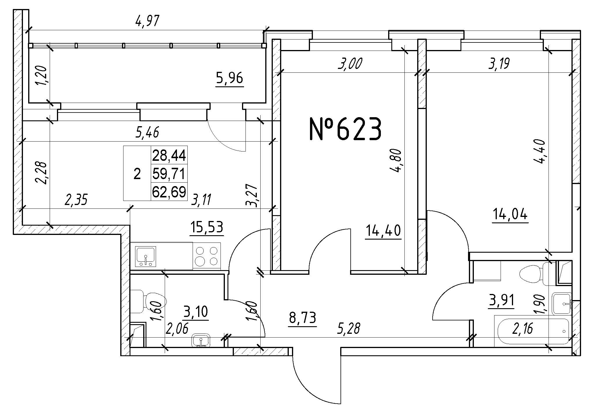 2-комнатная, 63 м² — ЖК Ап-квартал Московский (Up-квартал Московский)