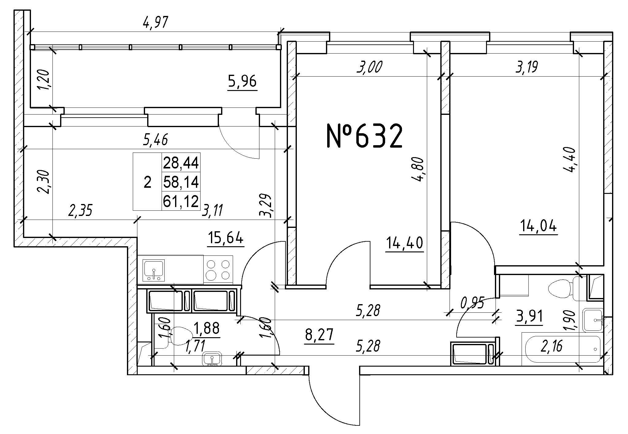 2-комнатная, 61 м² — ЖК Ап-квартал Московский (Up-квартал Московский)