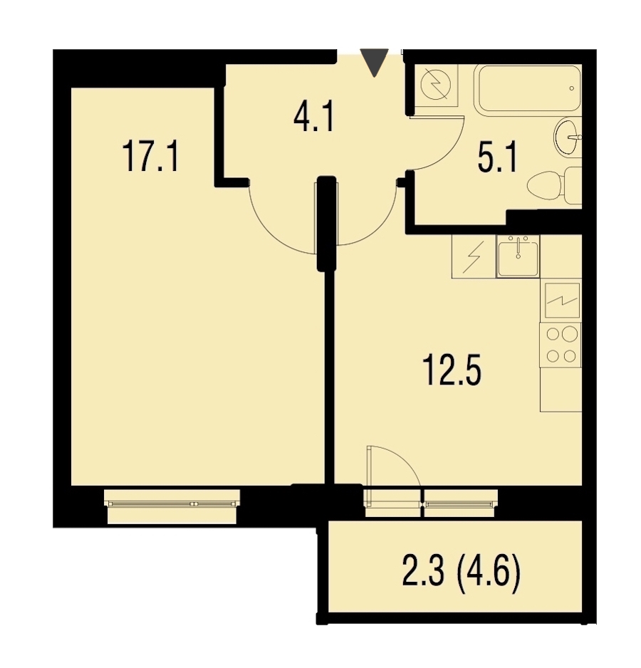 1-комнатная, 41 м² — ЖК ЖК Жемчужный Каскад