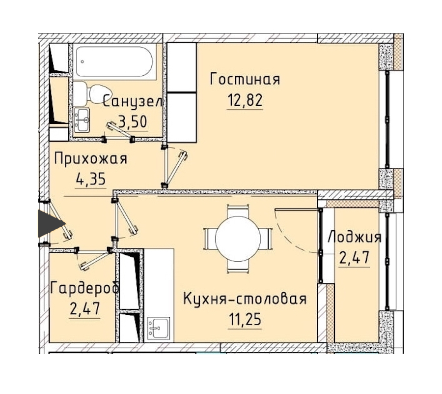 1-комнатная, 36 м² — ЖК ЖК Нью Тайм (New Time)