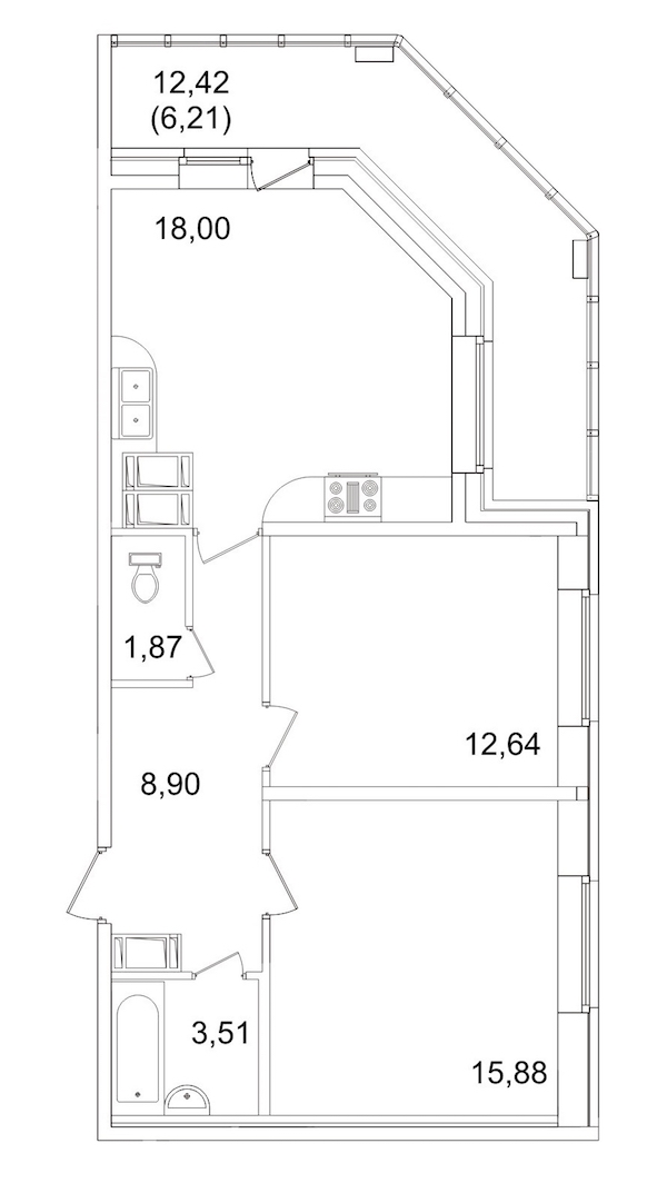 2-комнатная, 67 м² — ЖК ЖК Пулковский