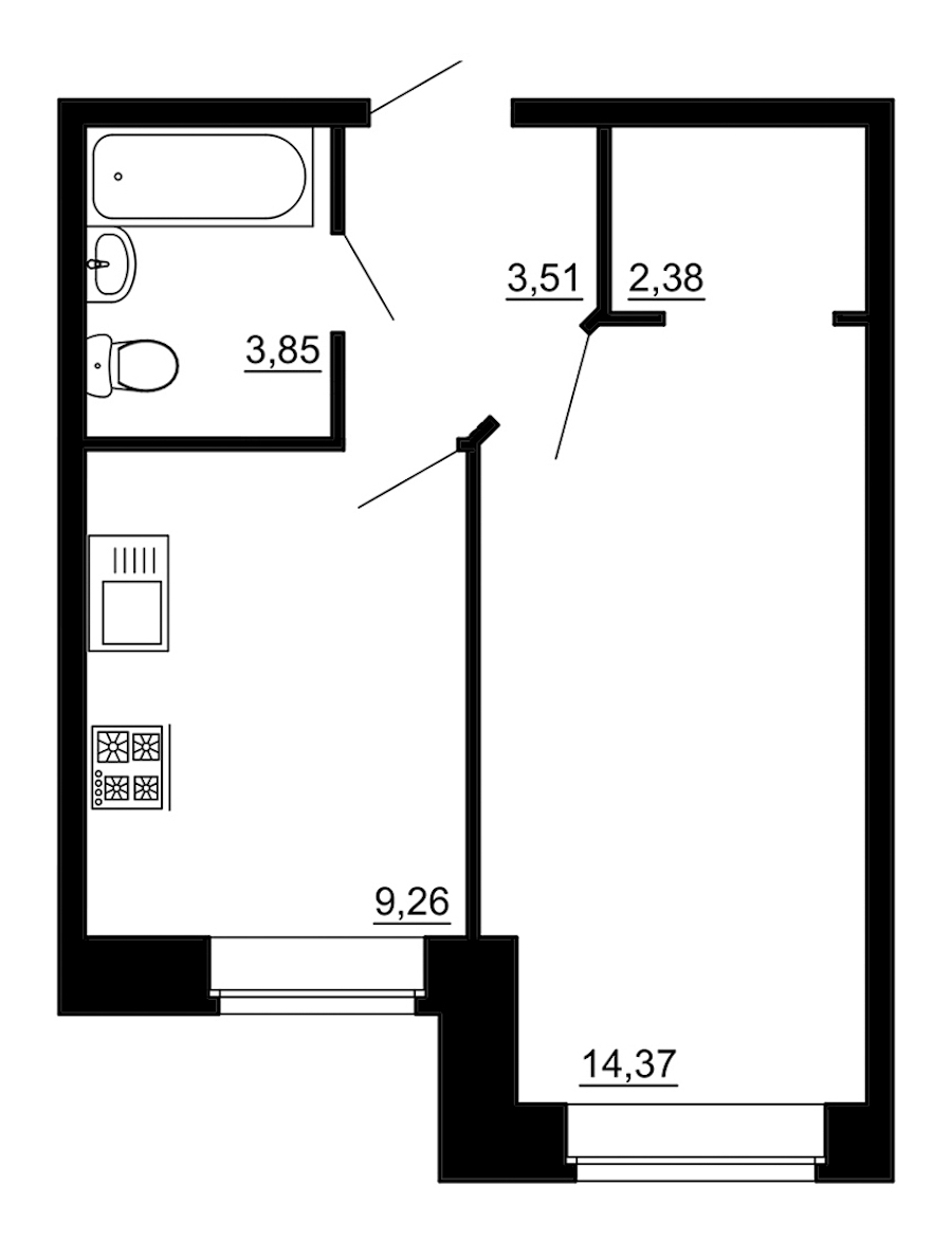 1-комнатная, 33 м² — ЖК ЖК Новые Горизонты