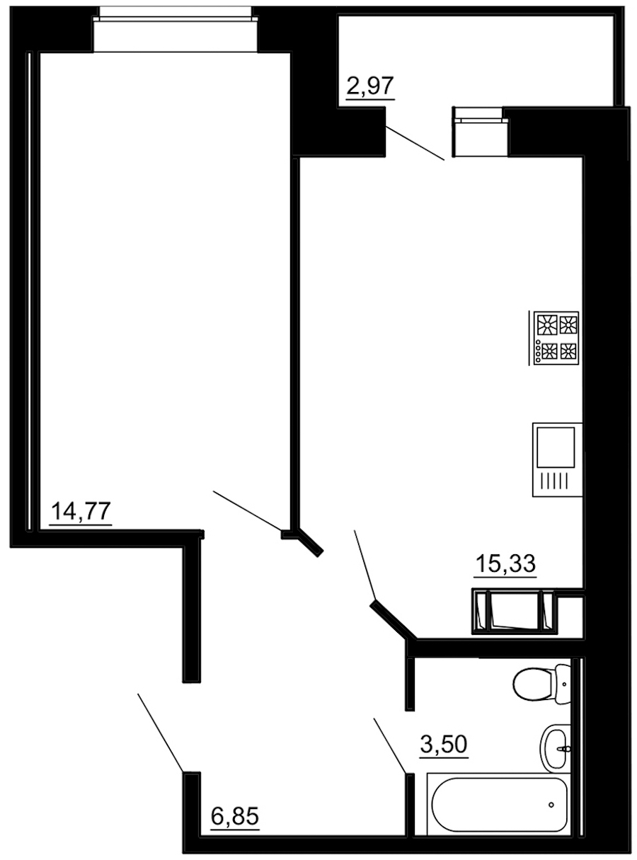 1-комнатная, 43 м² — ЖК ЖК Новые Горизонты