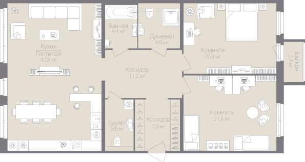 2-комнатная, 115 м² — ЖК Дом на улице Нижне-Каменская