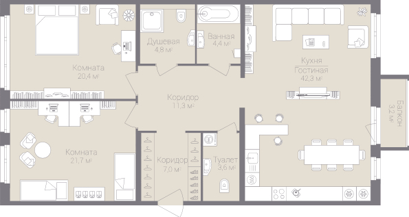 2-комнатная, 116 м² — ЖК Дом на улице Нижне-Каменская