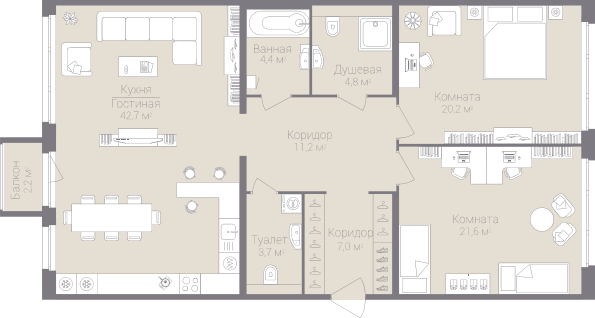 2-комнатная, 116 м² — ЖК Дом на улице Нижне-Каменская