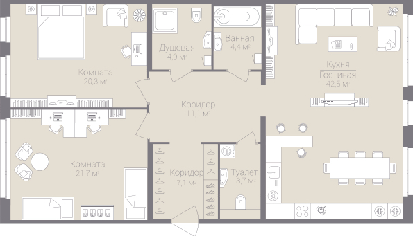 2-комнатная, 116 м² — ЖК Дом на улице Нижне-Каменская