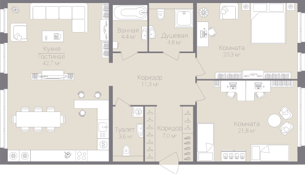 2-комнатная, 116 м² — ЖК Дом на улице Нижне-Каменская