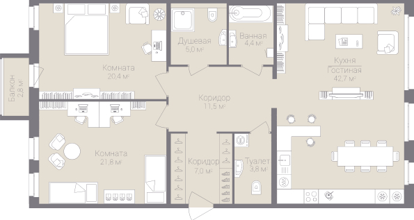 2-комнатная, 117 м² — ЖК Дом на улице Нижне-Каменская
