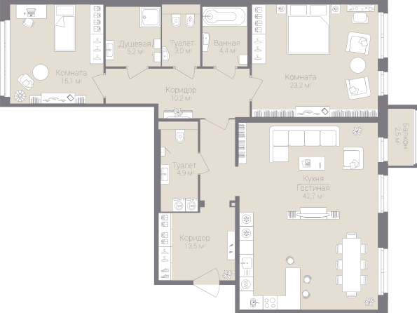 2-комнатная, 122 м² — ЖК Дом на улице Нижне-Каменская