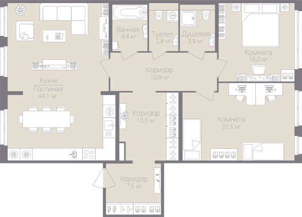 2-комнатная, 123 м² — ЖК Дом на улице Нижне-Каменская