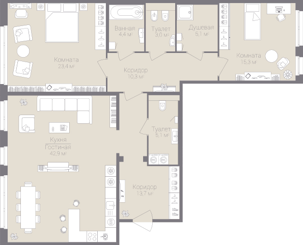 2-комнатная, 123 м² — ЖК Дом на улице Нижне-Каменская