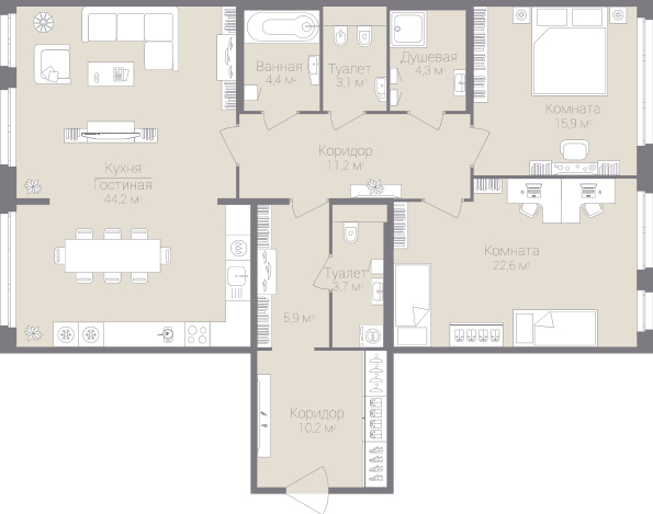2-комнатная, 126 м² — ЖК Дом на улице Нижне-Каменская