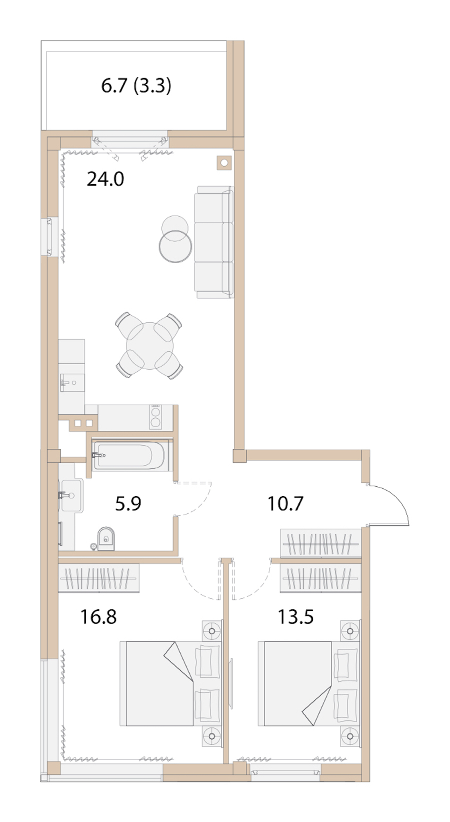 2-комнатная, 78 м² — ЖК Апарт-комплекс Первая Линия. Health Care Resort (Хэлф Кэа Резорт)