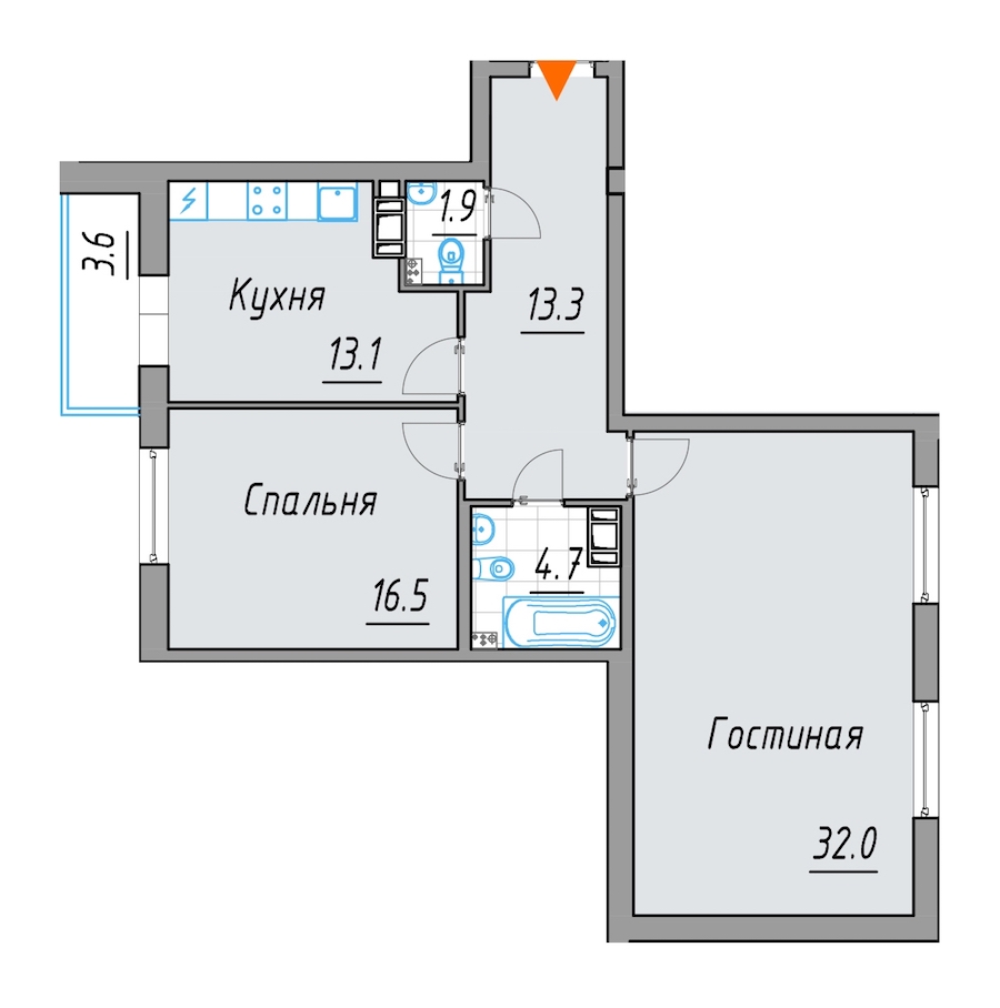 2-комнатная, 81 м² — ЖК Жилой дом 24 29
