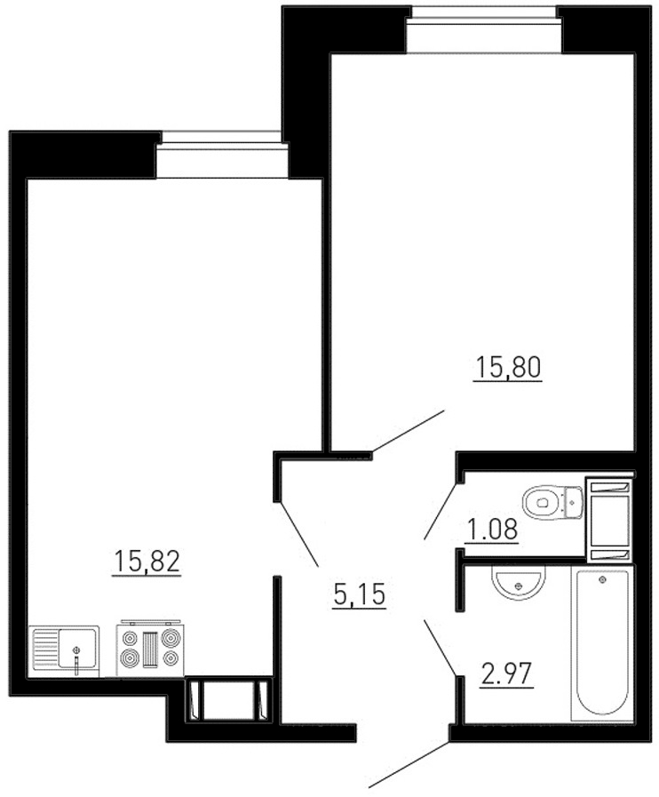 1-комнатная, 41 м² — ЖК ЖК Кантемировский