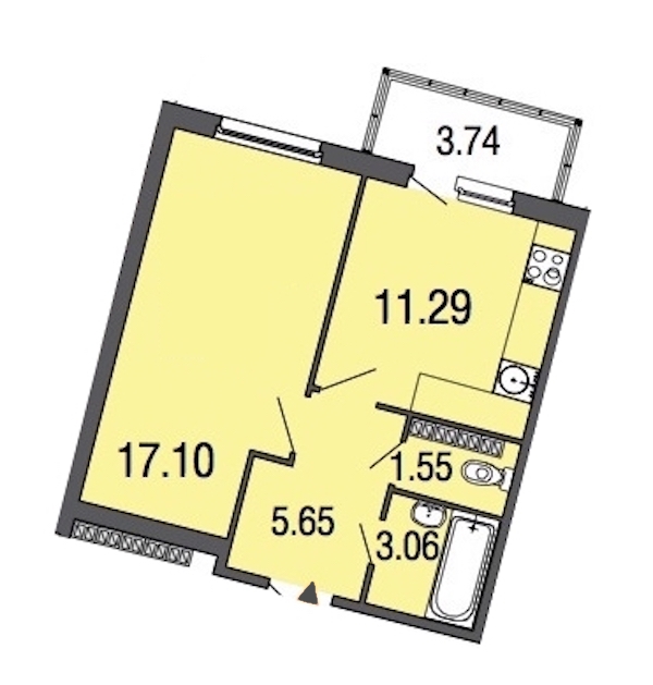 1-комнатная, 39 м² — ЖК ЖК ЭкоСити
