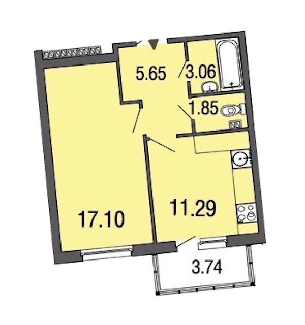 1-комнатная, 39 м² — ЖК ЖК ЭкоСити