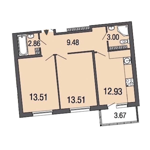 2-комнатная, 55 м² — ЖК ЖК ЭкоСити