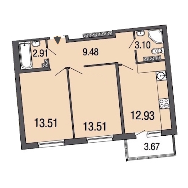 2-комнатная, 56 м² — ЖК ЖК ЭкоСити