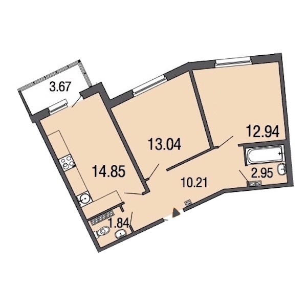 2-комнатная, 56 м² — ЖК ЖК ЭкоСити