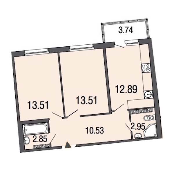 2-комнатная, 56 м² — ЖК ЖК ЭкоСити