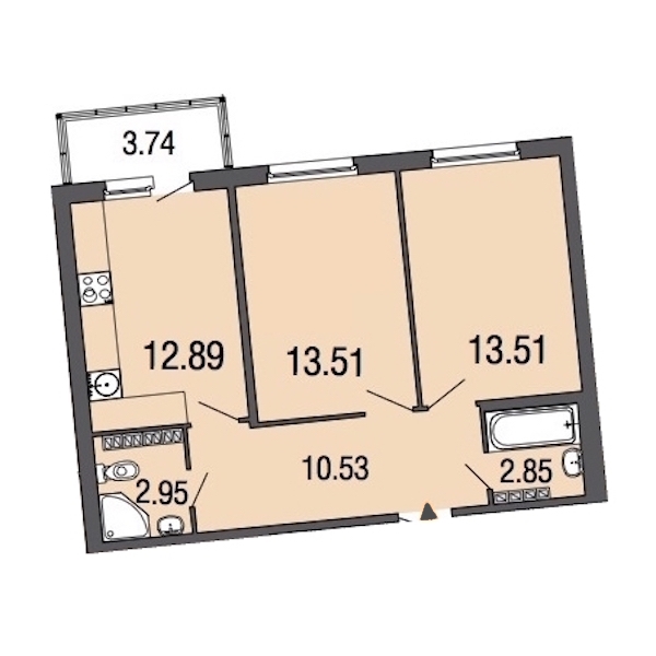2-комнатная, 56 м² — ЖК ЖК ЭкоСити