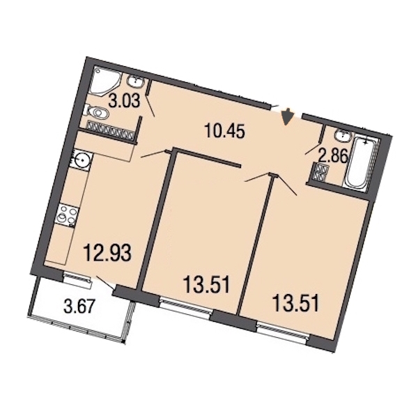 2-комнатная, 57 м² — ЖК ЖК ЭкоСити